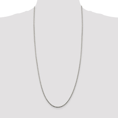 30 Inch Sterling Silver 2.25mm Diamond-Cut Rope Chain Necklace