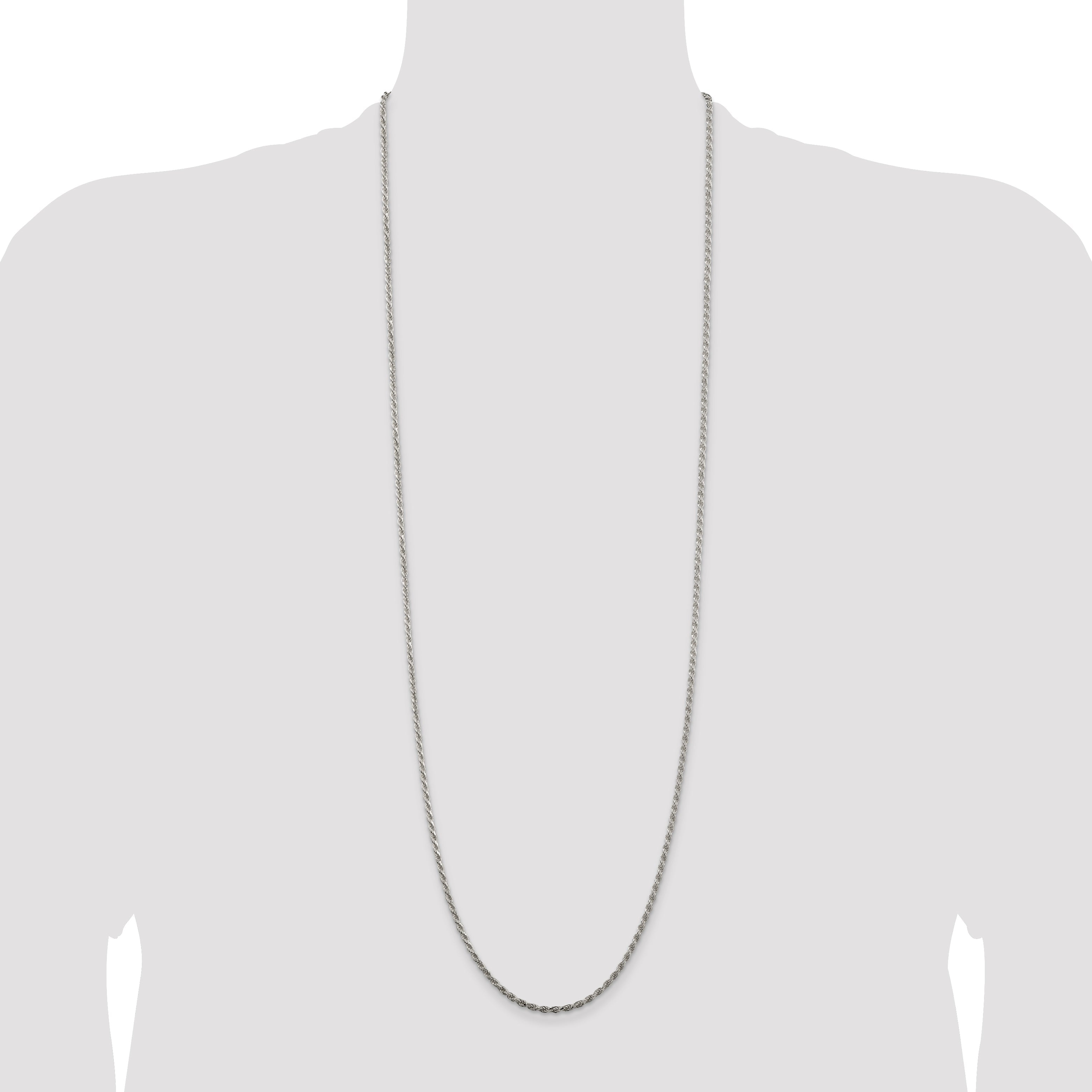 36 Inch Sterling Silver 2.25mm Diamond-Cut Rope Chain Necklace