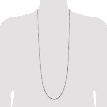 36 Inch Sterling Silver 2.25mm Diamond-Cut Rope Chain Necklace