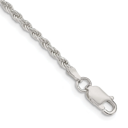 8 Inch Sterling Silver 2.25mm Diamond-cut Rope Chain Bracelet