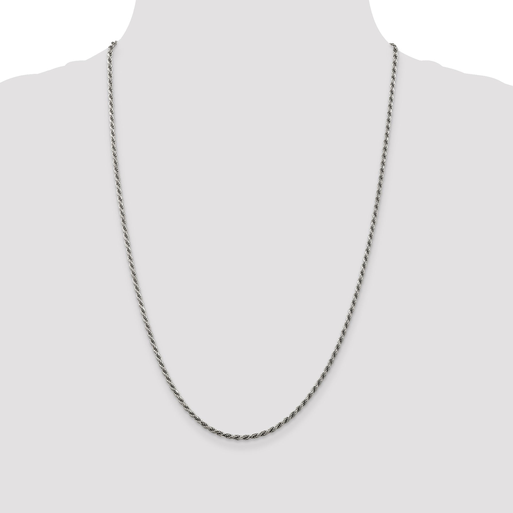 24 Inch Sterling Silver Rhodium-Plated 2.25mm Diamond-Cut Rope Chain Necklace