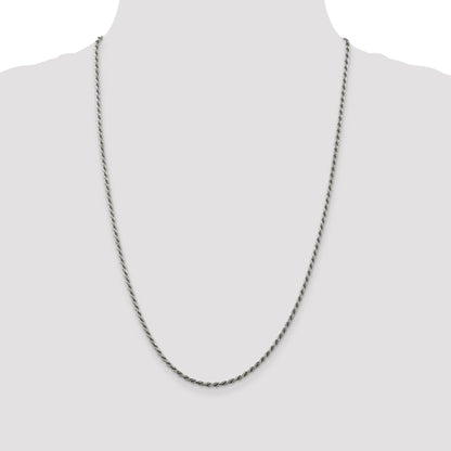 30 Inch Sterling Silver Rhodium-Plated 2.25mm Diamond-Cut Rope Chain Necklace