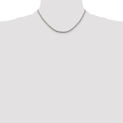 16 Inch Sterling Silver Rhodium-Plated 2.25mm Diamond-Cut Rope Chain Necklace