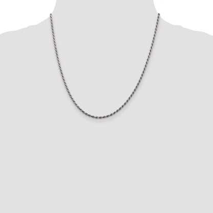 20 Inch Sterling Silver Rhodium-Plated 2.25mm Diamond-Cut Rope Chain Necklace