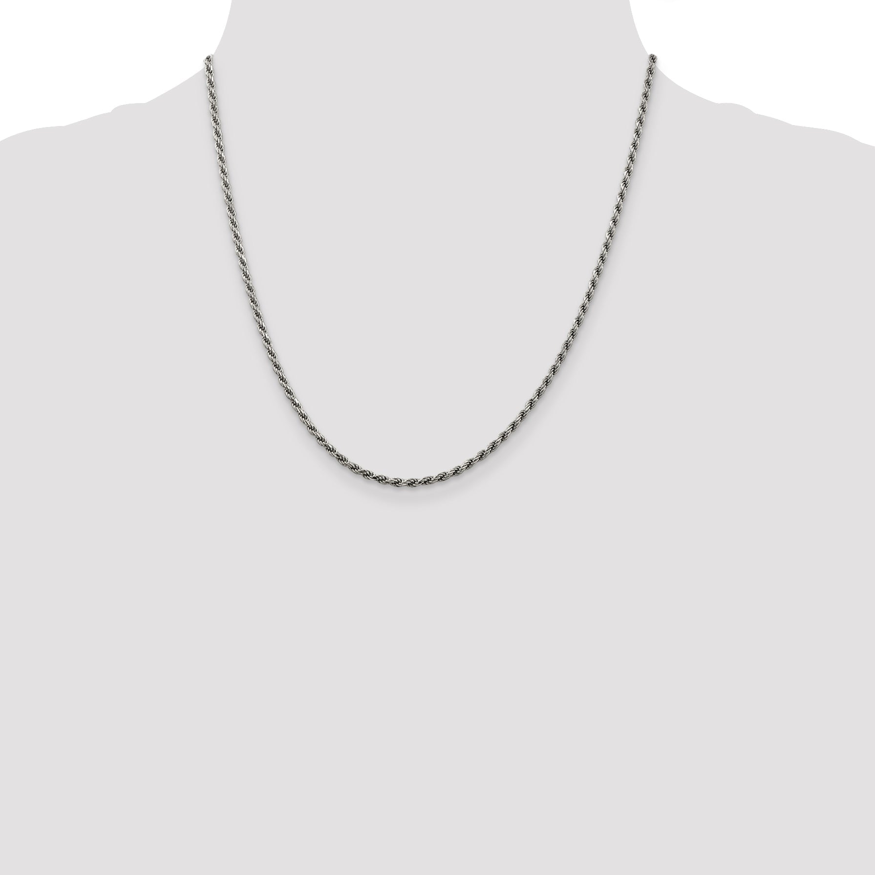 20 Inch Sterling Silver Rhodium-Plated 2.25mm Diamond-Cut Rope Chain Necklace