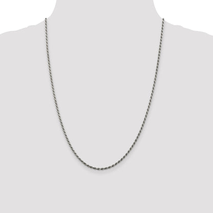 24 Inch Sterling Silver Rhodium-Plated 2.25mm Diamond-Cut Rope Chain Necklace