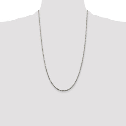 26 Inch Sterling Silver Rhodium-Plated 2.25mm Diamond-Cut Rope Chain Necklace