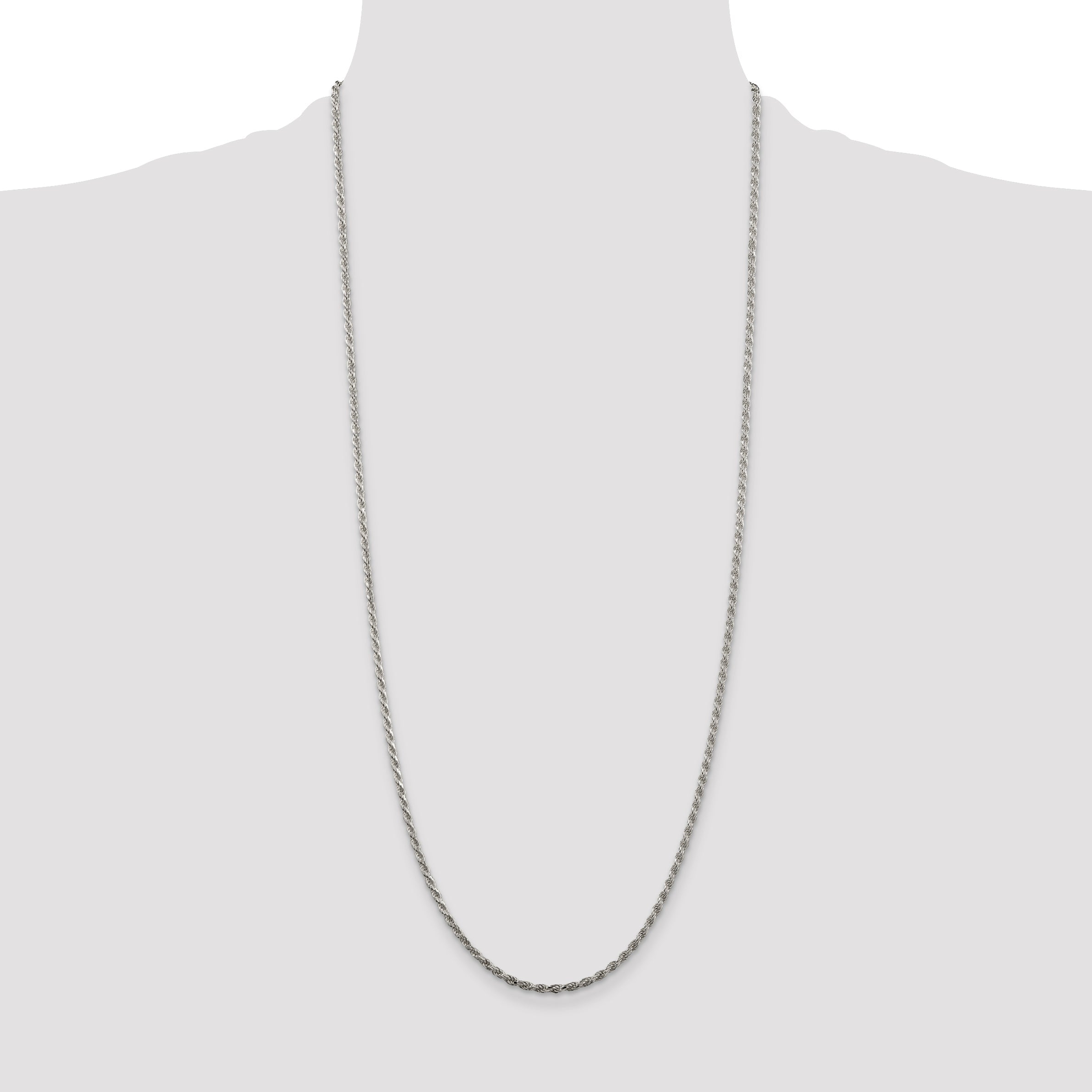 30 Inch Sterling Silver Rhodium-Plated 2.25mm Diamond-Cut Rope Chain Necklace