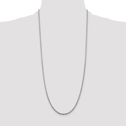 30 Inch Sterling Silver Rhodium-Plated 2.25mm Diamond-Cut Rope Chain Necklace
