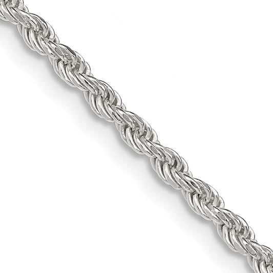 26 Inch Sterling Silver 2.25mm Diamond-Cut Rope Chain Necklace