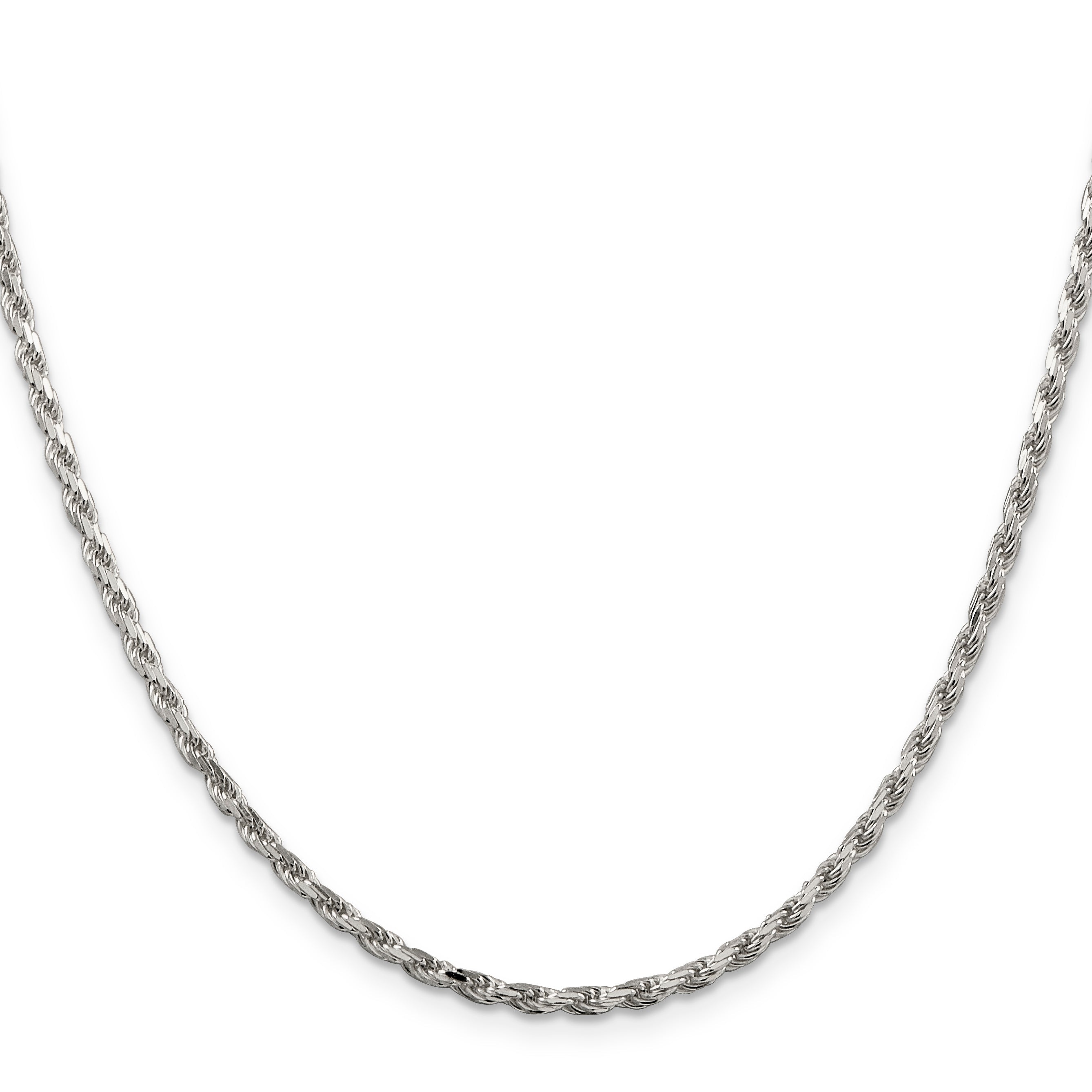 28 Inch Sterling Silver 2.5mm Diamond-Cut Rope Chain Necklace