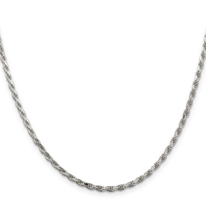 26 Inch Sterling Silver 2.5mm Diamond-Cut Rope Chain Necklace