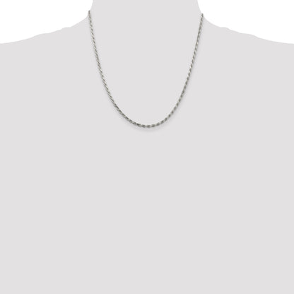 20 Inch Sterling Silver 2.5mm Diamond-Cut Rope Chain Necklace