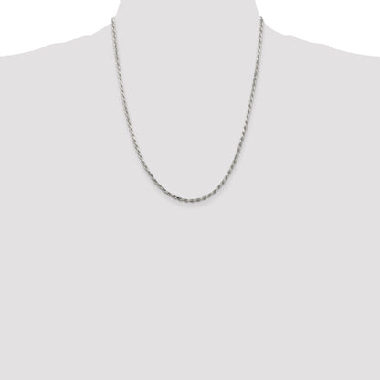 22 Inch Sterling Silver 2.5mm Diamond-Cut Rope Chain W/4In Ext.