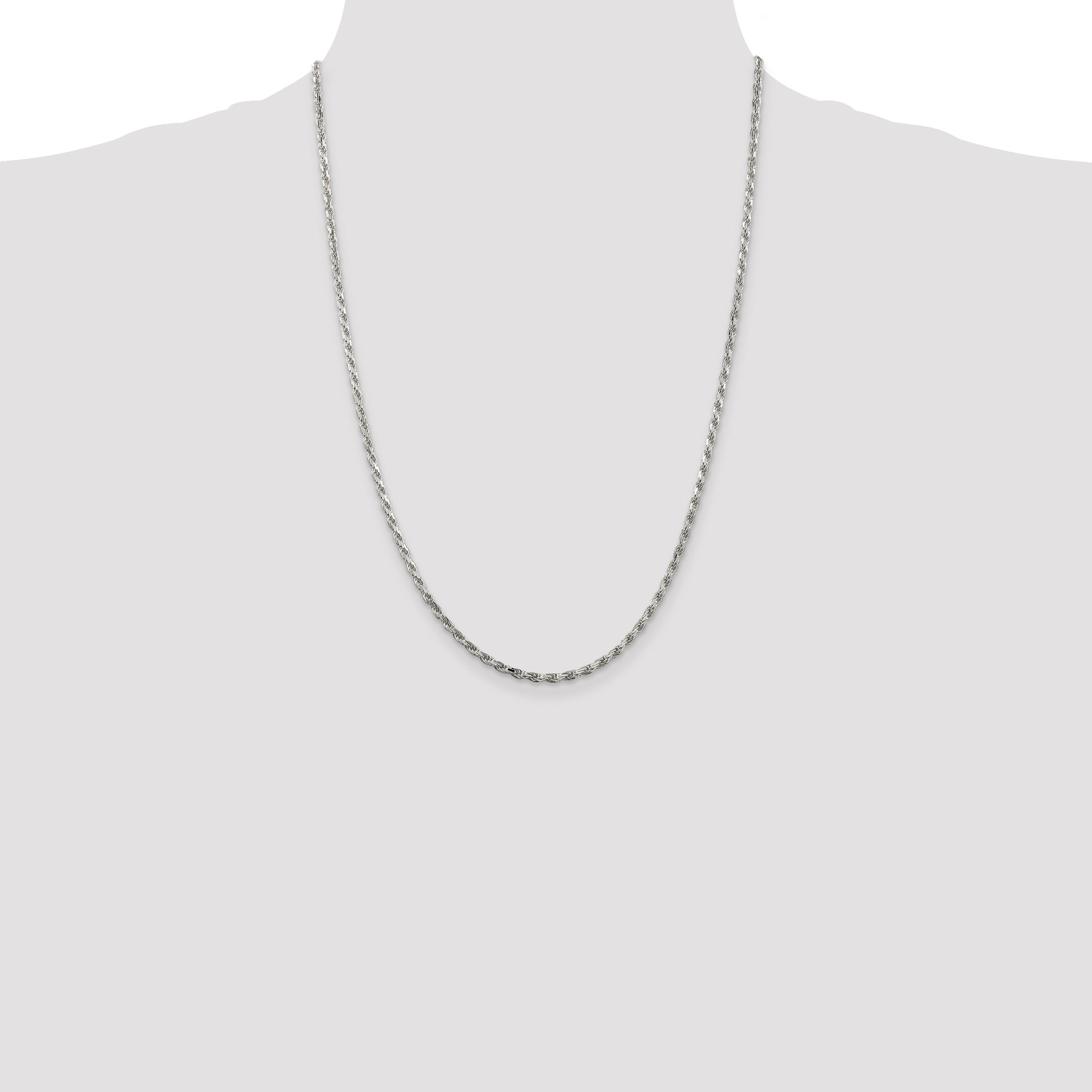 24 Inch Sterling Silver 2.5mm Diamond-Cut Rope Chain Necklace