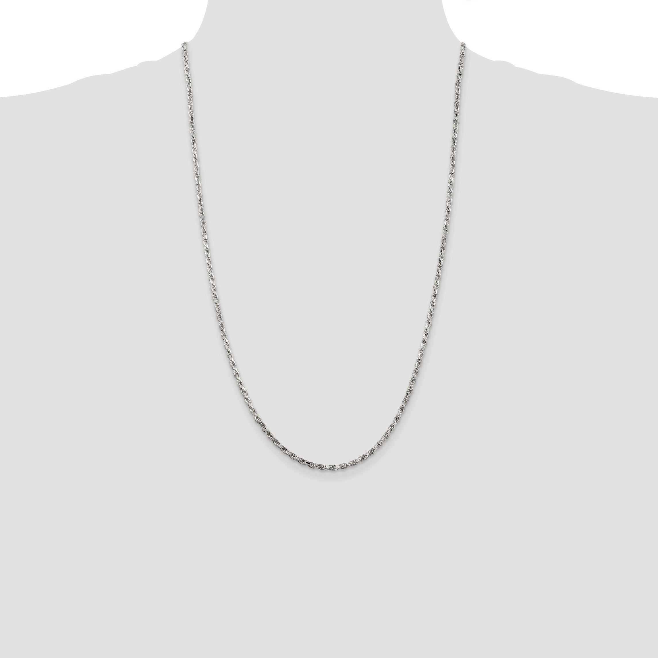 26 Inch Sterling Silver 2.5mm Diamond-Cut Rope Chain Necklace