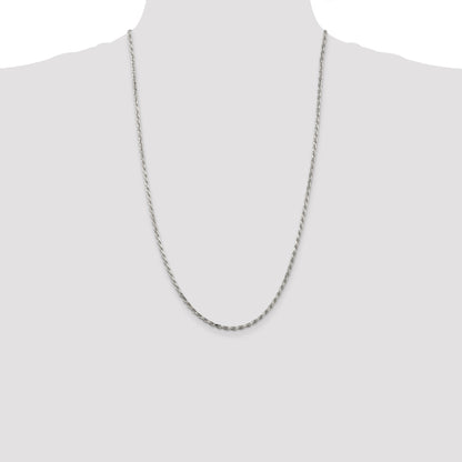 26 Inch Sterling Silver 2.5mm Diamond-Cut Rope Chain Necklace