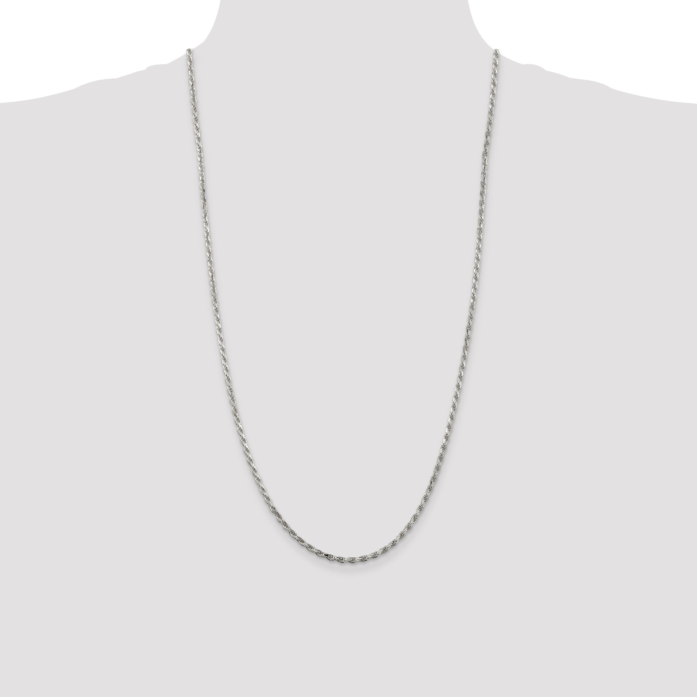28 Inch Sterling Silver 2.5mm Diamond-Cut Rope Chain Necklace