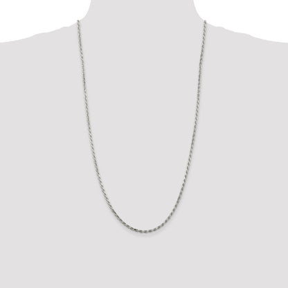 28 Inch Sterling Silver 2.5mm Diamond-Cut Rope Chain Necklace