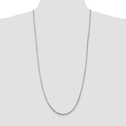 30 Inch Sterling Silver 2.5mm Diamond-Cut Rope Chain Necklace