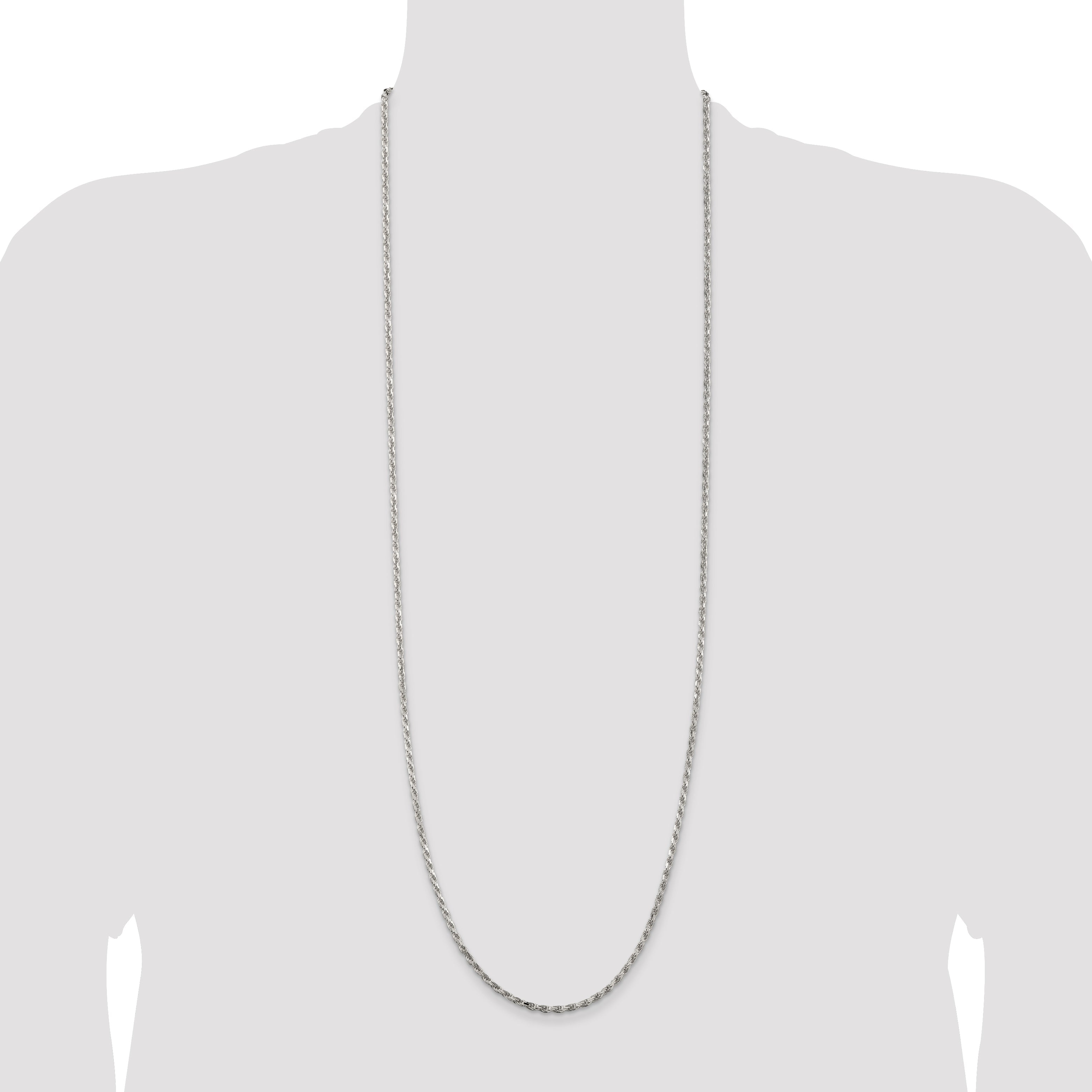 36 Inch Sterling Silver 2.5mm Diamond-Cut Rope Chain Necklace
