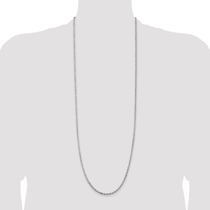 36 Inch Sterling Silver 2.5mm Diamond-Cut Rope Chain Necklace