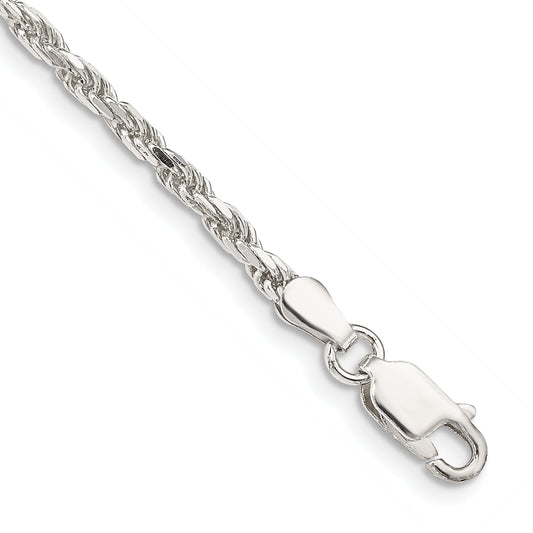 7 Inch Sterling Silver 2.5mm Diamond-cut Rope Chain Bracelet