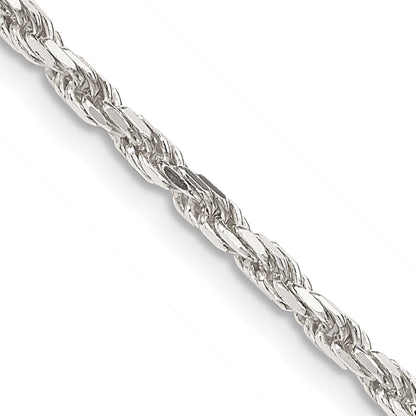 16 Inch Sterling Silver 2.5mm Diamond-Cut Rope Chain Necklace