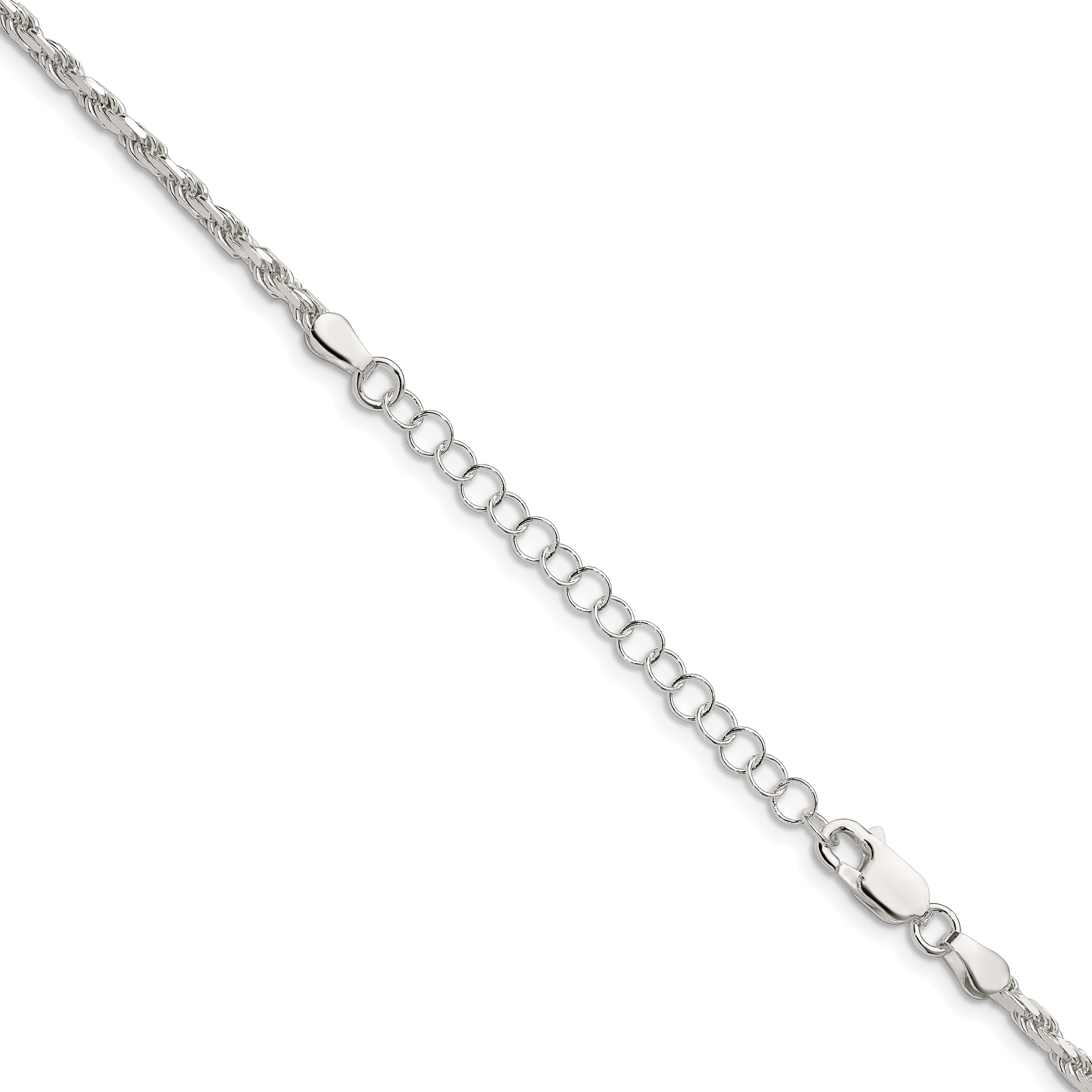 18 Inch Sterling Silver 2.5mm Diamond-Cut Rope Chain W/2In Ext.