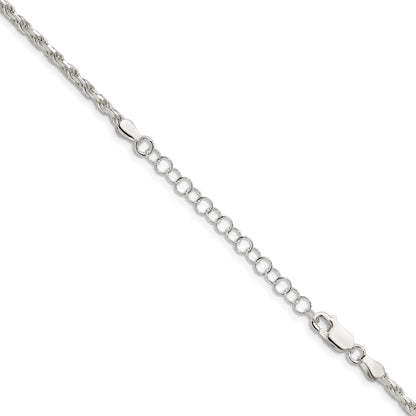18 Inch Sterling Silver 2.5mm Diamond-Cut Rope Chain W/2In Ext.