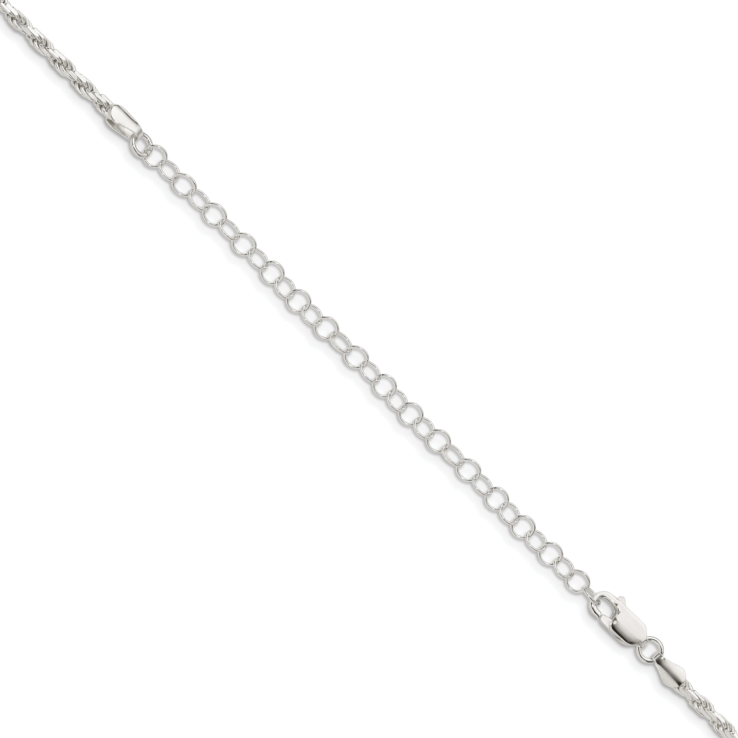 22 Inch Sterling Silver 2.5mm Diamond-Cut Rope Chain W/4In Ext.