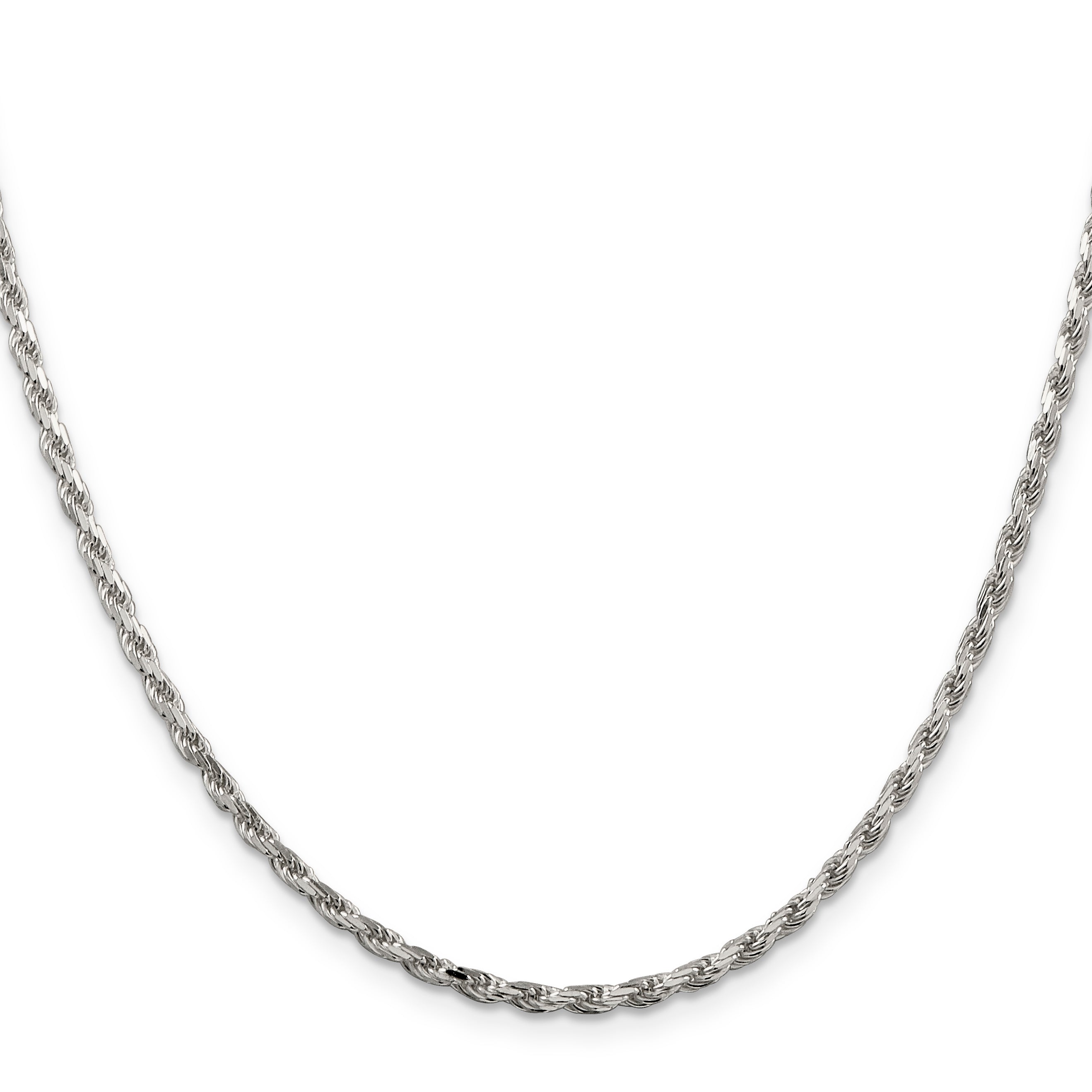 18 Inch Sterling Silver Rhodium-Plated 2.5mm Diamond-Cut Rope Chain Necklace