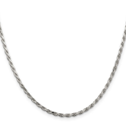 24 Inch Sterling Silver Rhodium-Plated 2.5mm Diamond-Cut Rope Chain Necklace
