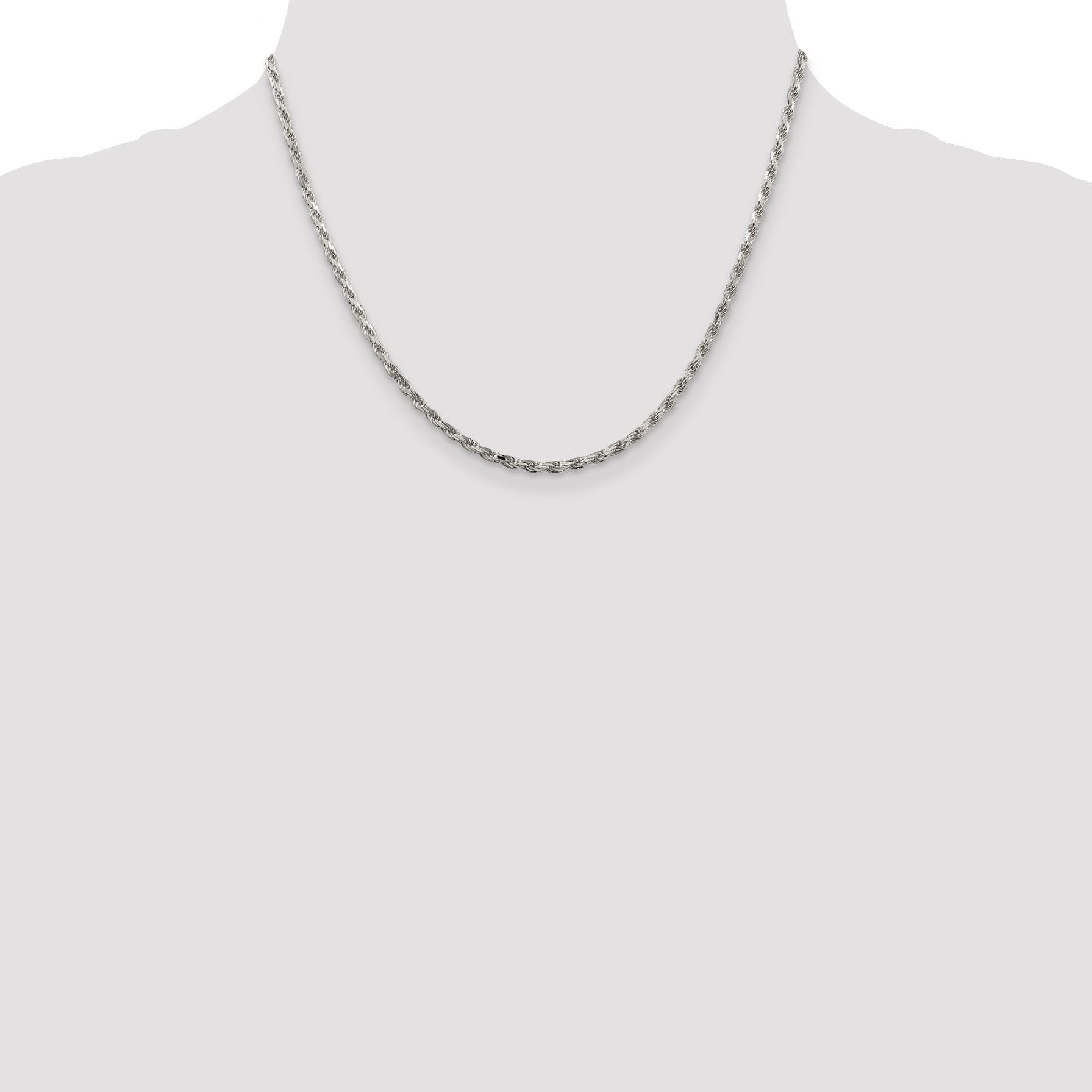 18 Inch Sterling Silver Rhodium-Plated 2.5mm Diamond-Cut Rope Chain Necklace