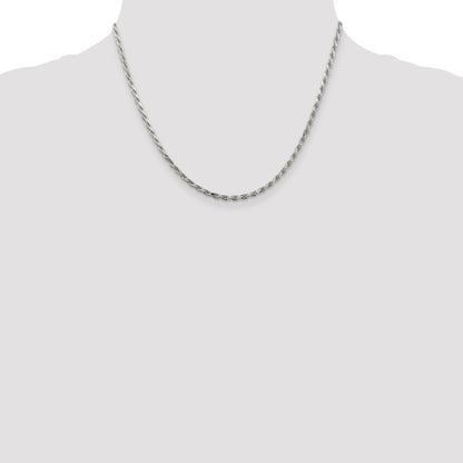 18 Inch Sterling Silver Rhodium-Plated 2.5mm Diamond-Cut Rope Chain Necklace
