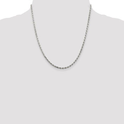 20 Inch Sterling Silver Rhodium-Plated 2.5mm Diamond-Cut Rope Chain Necklace