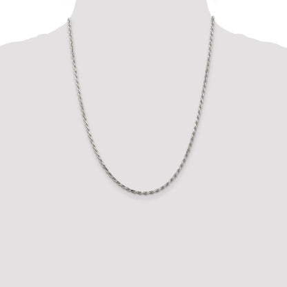 22 Inch Sterling Silver Rhodium-Plated 2.5mm Diamond-Cut Rope Chain Necklace