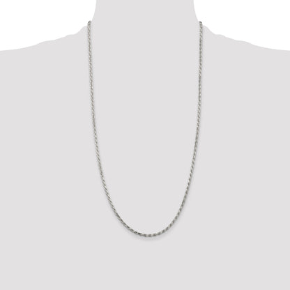 28 Inch Sterling Silver Rhodium-Plated 2.5mm Diamond-Cut Rope Chain Necklace