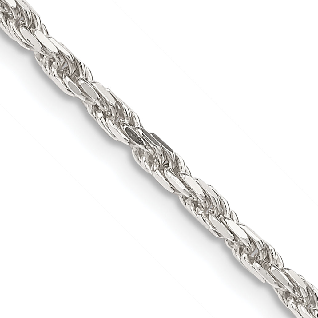 26 Inch Sterling Silver 2.5mm Diamond-Cut Rope Chain Necklace
