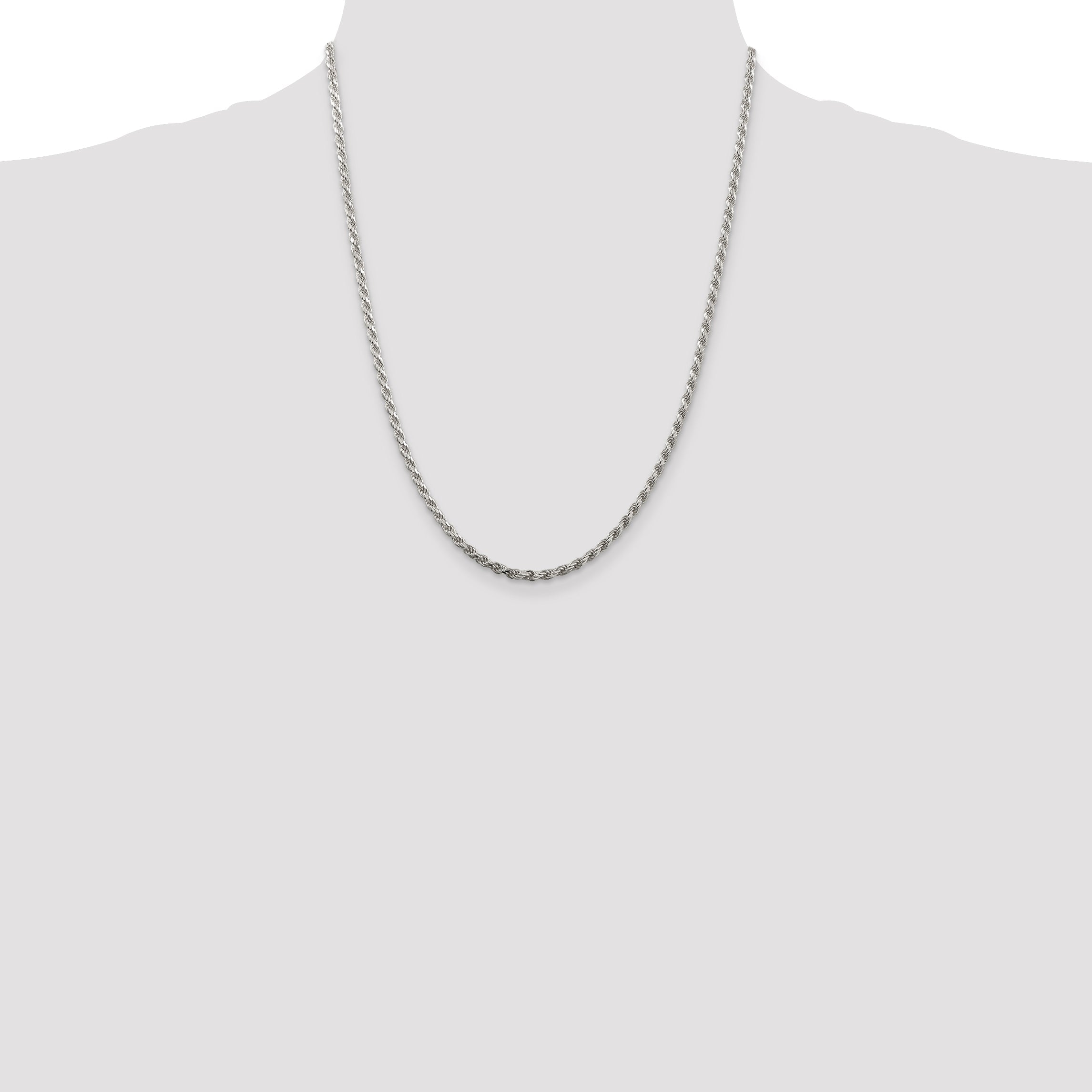 22 Inch Sterling Silver 2.75mm Diamond-Cut Rope Chain Necklace
