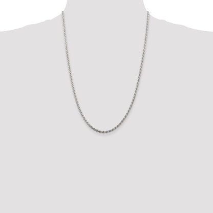24 Inch Sterling Silver 2.75mm Diamond-Cut Rope Chain Necklace