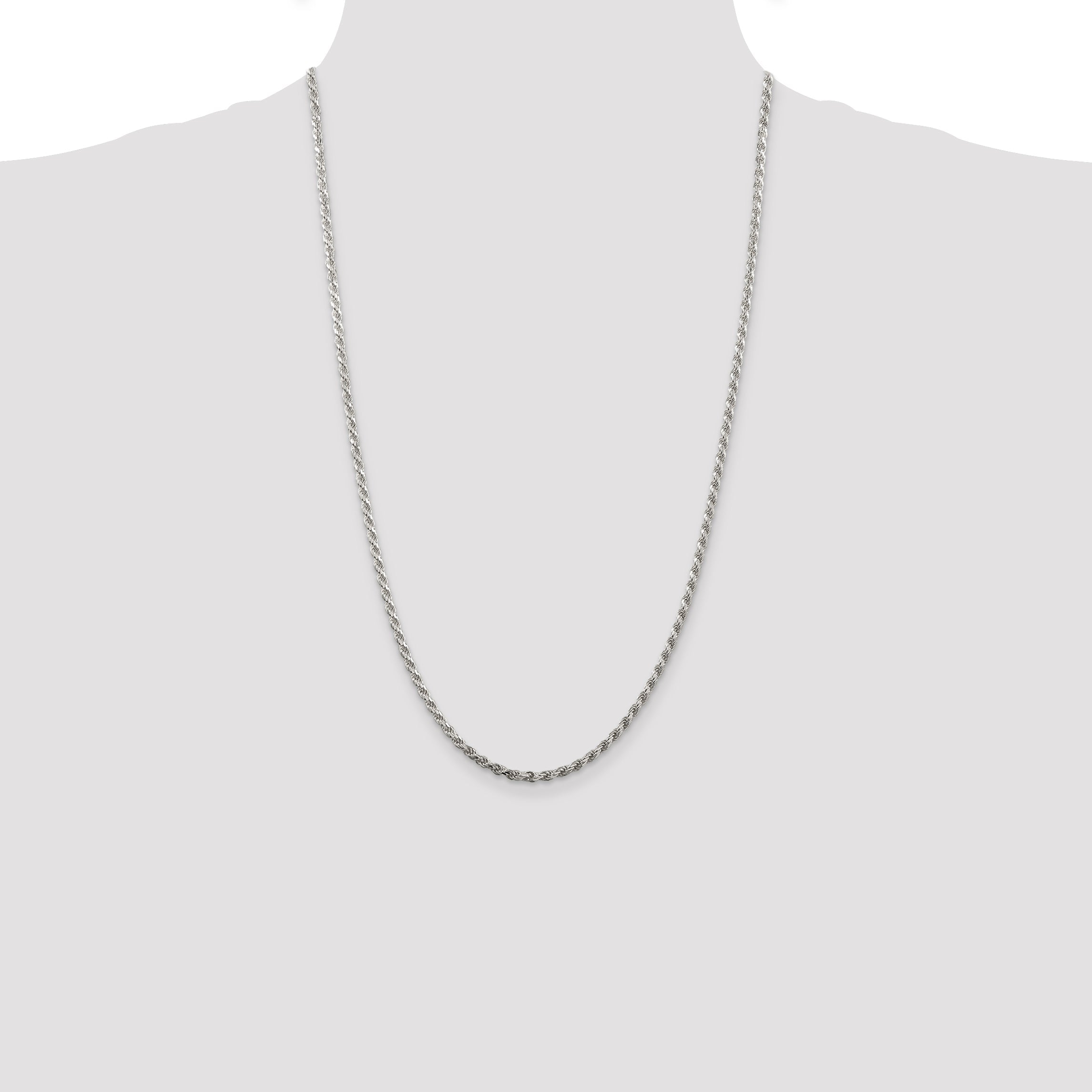 26 Inch Sterling Silver 2.75mm Diamond-Cut Rope Chain Necklace