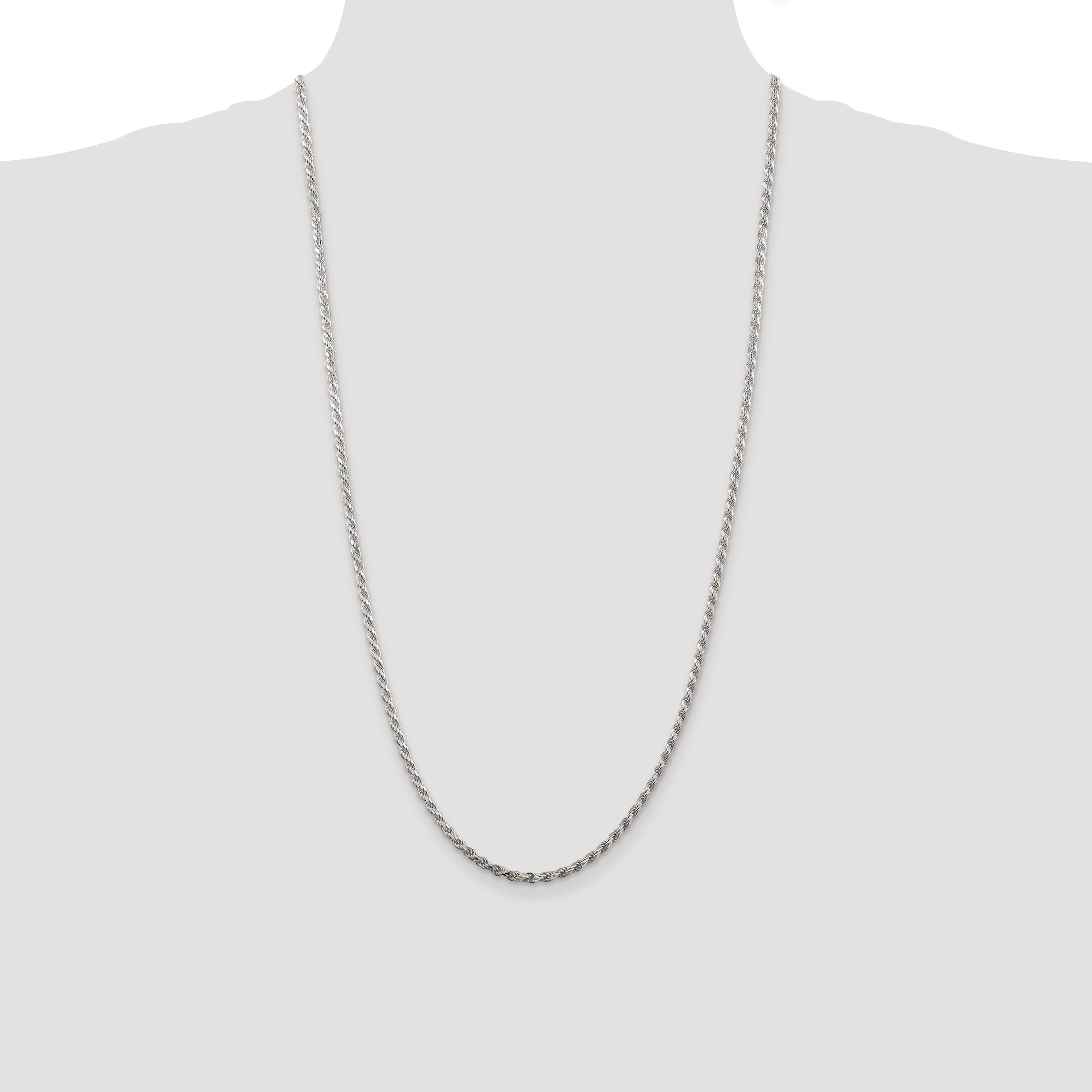 28 Inch Sterling Silver 2.75mm Diamond-Cut Rope Chain Necklace