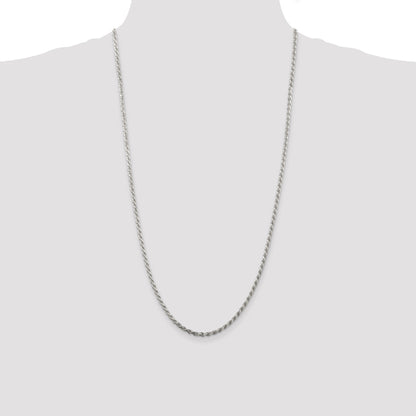 28 Inch Sterling Silver 2.75mm Diamond-Cut Rope Chain Necklace