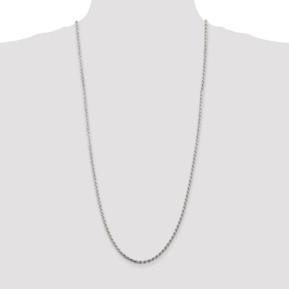 30 Inch Sterling Silver 2.75mm Diamond-Cut Rope Chain Necklace