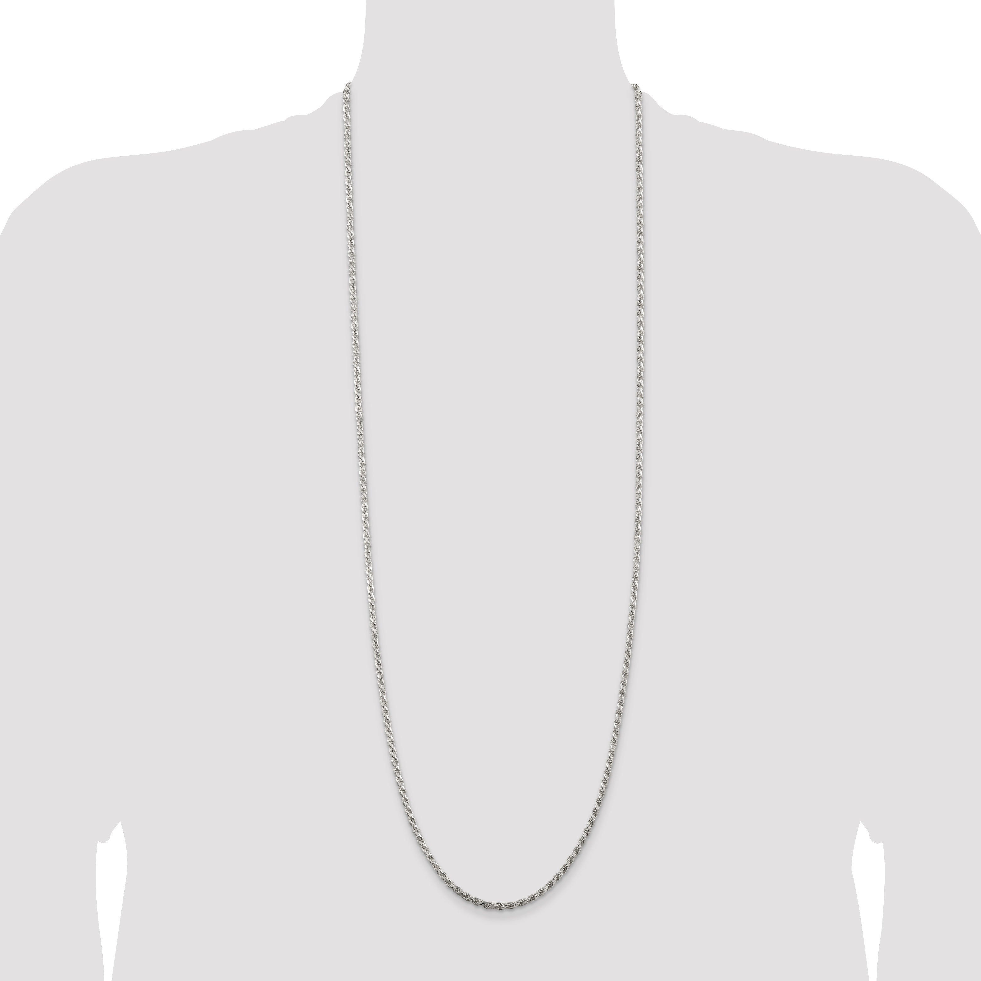 36 Inch Sterling Silver 2.75mm Diamond-Cut Rope Chain Necklace