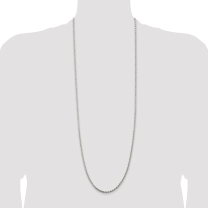 36 Inch Sterling Silver 2.75mm Diamond-Cut Rope Chain Necklace