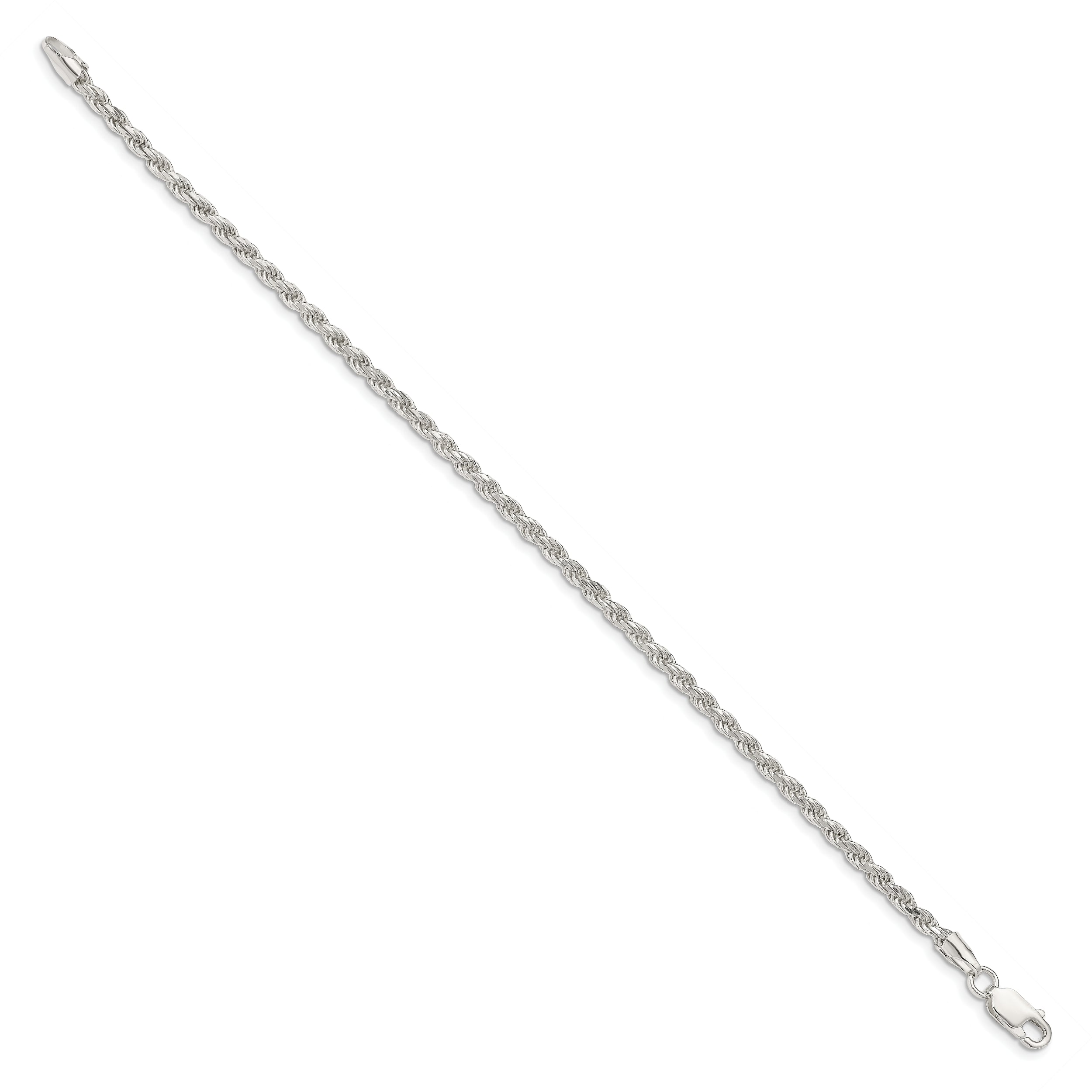 8 Inch Sterling Silver 2.75mm Diamond-cut Rope Chain Bracelet