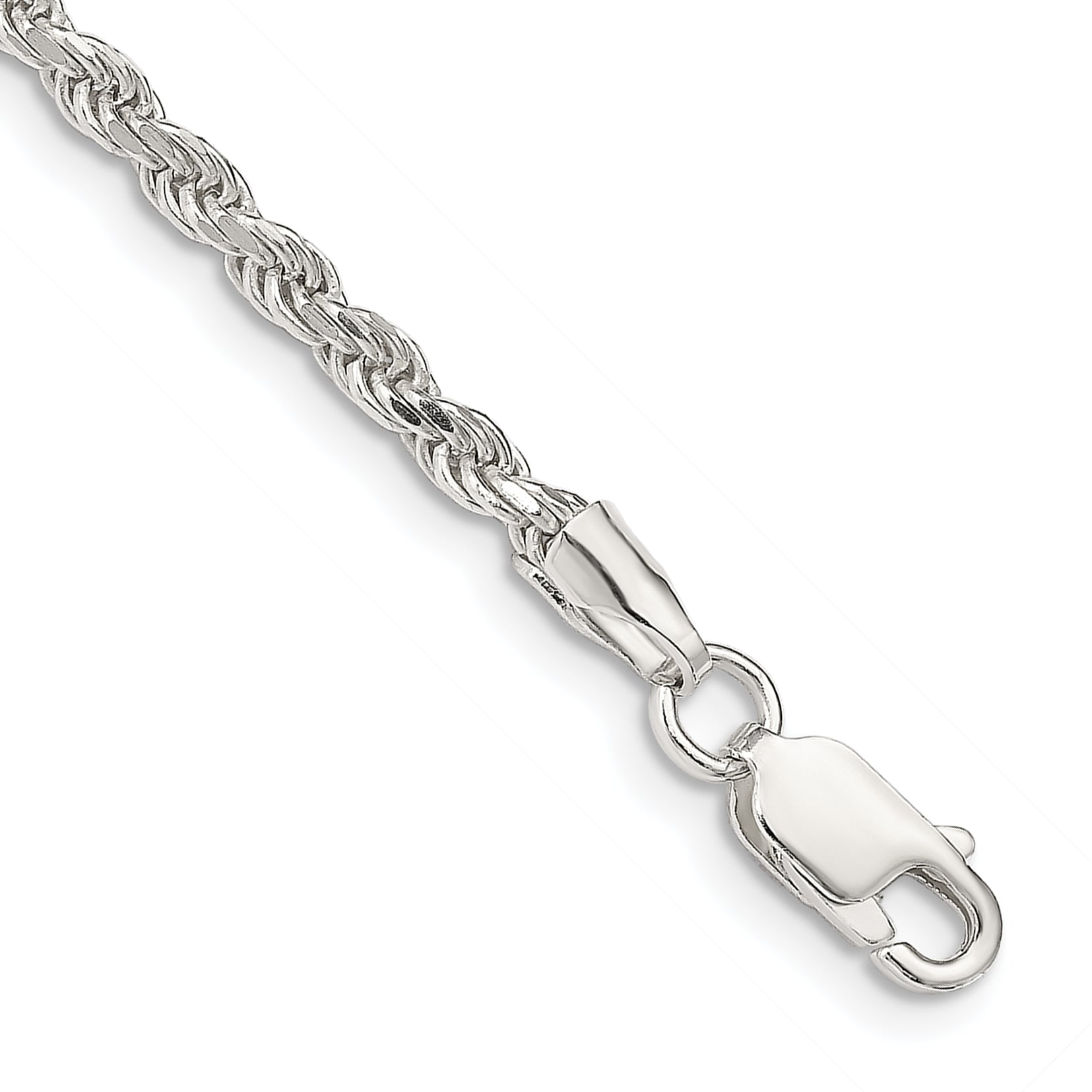 9 Inch Sterling Silver 2.75mm Diamond-Cut Rope Chain Anklet