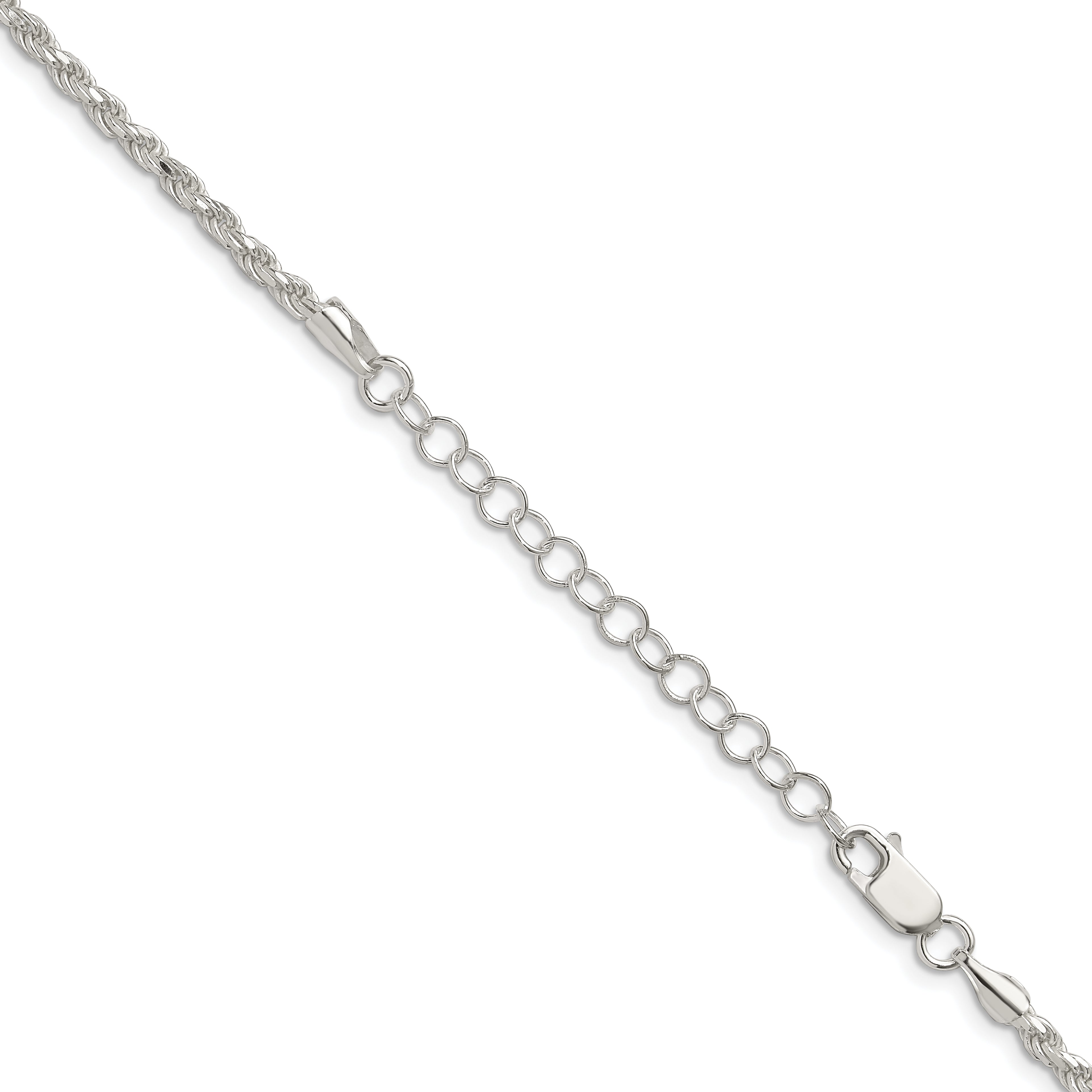 18 Inch Sterling Silver 2.75mm Diamond-Cut Rope Chain W/2In Ext.